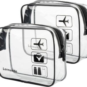 2pcs/Pack Lermende Clear Toiletry Bag TSA Approved Travel Carry On Airport Airline Compliant Bag Quart Sized 3-1-1 Kit Luggage Pouch (Black)