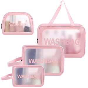 4 Pcs Clear Travel Toiletries Bag for Women, Travel Toiletry Bags Clear Wash Bag for Toiletries, PVC Waterproof Makeup Bag for Women and Girls (Pink)