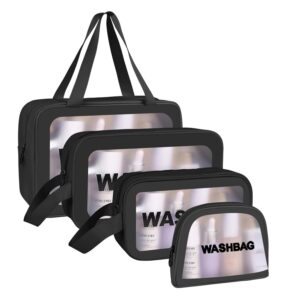 5PCS Clear Toiletry Bag, Wash Bag, Clear PU Makeup Bag, Waterproof Toiletry Travel Bag with Zipper Handle, Portable Airport Cosmetic Bag for Travel Bathroom Men Women (Black)
