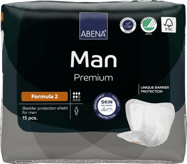 Abena Man Formula 2 Incontinence Pads for Men, Eco-Labelled Mens Incontinence Pads, Extra Protection, Breathable & Comfortable with Fast Absorption, Discreet - 700ml Absorbency,...