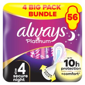 Always Platinum Secure Night Size 4 Sanitary Towels Wings VP 4x14ct