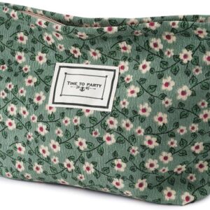 Aucuu Cosmetic Bags for Women, Small Floral Canvas Cosmetic Bag, Rose Flower Printing Corduroy Toiletry Bag, Multifunctional Travel Makeup Bag with Metal Zipper for Women Girls...