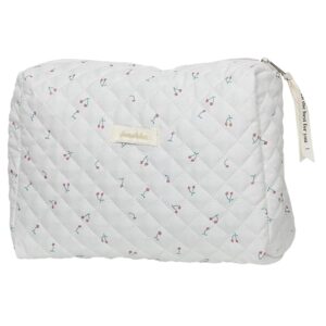 Aucuu Cotton Makeup Bag, Portable Travel Cosmetic Bag, Large Capacity Floral Toiletry Bag, Quilted Wash Bag Organizer for Women Girls