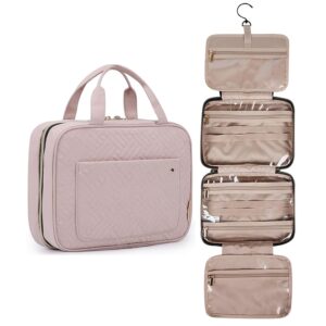 BAGSMART Hanging Toiletry Bag Travel Large Capacity Wash Bag Womens Makeup Cosmetic Bag, Travel Accessories for Full Sized Container (Medium-Pink)