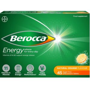 Berocca Vitamin C Effervescent Tablets, with Magnesium, Vitamin B12 & Vitamin B Complex, Orange Flavour, 1 Pack of 45 Tablets - 6 Weeks Supply