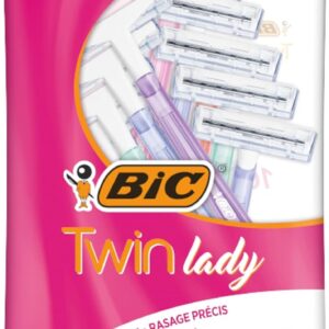 BIC Twin Lady, Disposable Razors with 2 Stainless Steel Blades and Lightweight Handles, Assorted Colours, Pack of 10