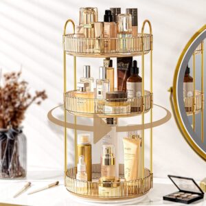 Bingobang Makeup Organiser 360 Rotating, Spinning 3 Tiers Skincare Cosmetic Organizer Acrylic Large, Tidy Storage Shelf for Perfume, Jewelery, Brush, Vanity Desk, Dresser,...