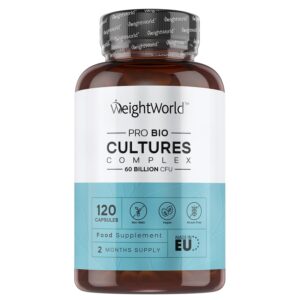 Bio Cultures Complex Probiotics & Prebiotics - 60 Billion CFU - 2 Months Supply - 120 Capsules - 20 Live Bio Cultures - Lactobacillus & Bifidobacterium Strains - Vegan Probiotic...