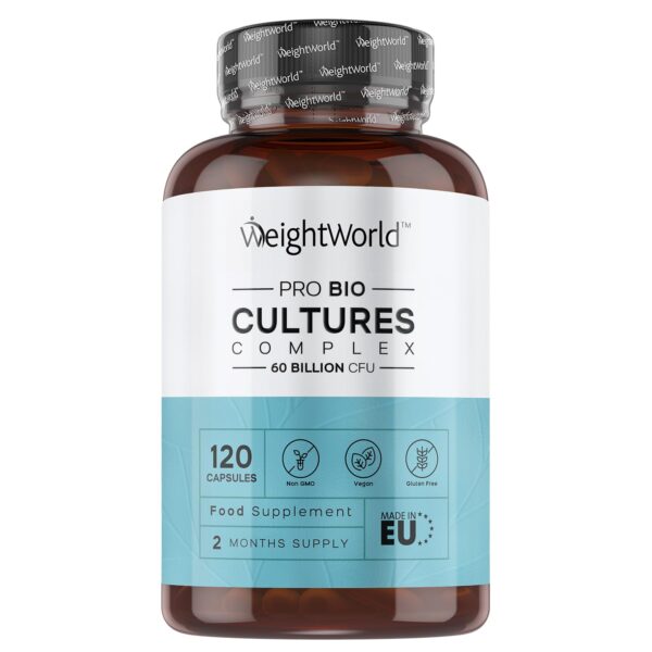 Bio Cultures Complex Probiotics & Prebiotics - 60 Billion CFU - 2 Months Supply - 120 Capsules - 20 Live Bio Cultures - Lactobacillus & Bifidobacterium Strains - Vegan Probiotic...