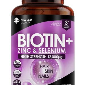 Biotin Hair Growth Vitamins 12,000mcg D-Biotin Tablets Enriched with Zinc & Selenium –Vegan Hair Skin & Nails Vitamins for Women and Men High Strength - 3 Months Supply UK Made...