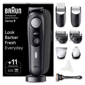 Braun Beard Trimmer Series 9 BT9441, Beard Trimmer Men Rechargeable, Trimmer with Barber Tools and 180-min Runtime, Hair and Beard Trimmers for Men, Black