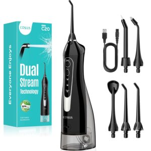 COSLUS Water Dental Flosser for Teeth Cordless: 2025 Upgraded Portable Oral Irrigator 300ML 5 Jet Tips Rechargeable Tooth Flosser Teeth Braces Pick IPX7 Waterproof Irrigation...