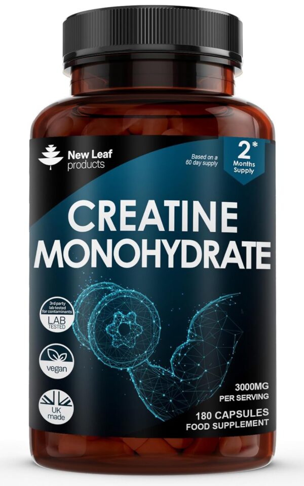 Creatine Monohydrate Capsules 3000mg - 180 Creatine Capsules - Exercise Workout Gym Supplement for Men & Women - Creatine Monohydrate Powder (Not Tablets) (3 per Serving) Vegan...