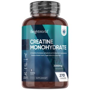 Creatine Monohydrate Tablets 3000mg - 270 Creatine Tablets - Vegan & Keto-Friendly - Unflavoured & Gluten-Free - 3 Months Supply - for Men & Women