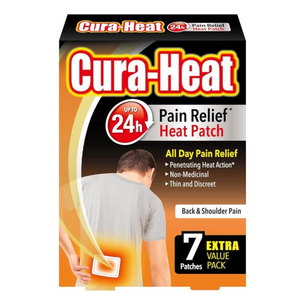 Cura-Heat Back and Shoulder Pain Heat Patch | 7 Patches | Targeted Pain Relief | Pain Relief up to 24h | Penetrating Heat Action