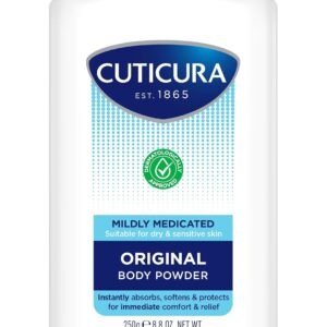 CUTICURA Mildly Medicated Body Powder 250 g, Many Uses Personal Hygiene, Sweat Control, Chafing and Friction Prevention, Itching Relief