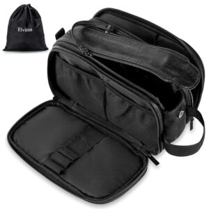 Elviros Water-Resistant PU Leather Toiletry Bag for Men Large Travel Wash Bag Shaving Dopp Kit Bathroom Gym Toiletries Makeup Organizer with Wet Dry Compartment