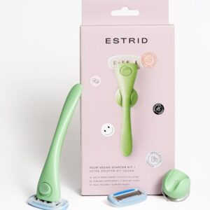 Estrid Starter Kit - Steel Razor + 2 * 5 blade Refill + Wall holder Razor for Body, Vegan, For sensitive skin, 2 refill cartridges (Matcha)