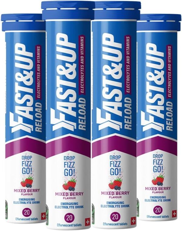 Fast&Up Reload – Mixed Berry Flavour – 80 Effervescent Tablets – Instant Electrolytes for Rapid Hydration & Energy - Added Vitamin C & B12 for Performance, Wellbeing, Travel &...
