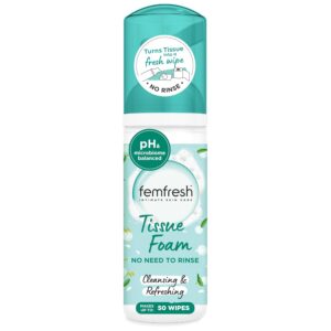 Femfresh Daily Tissue Foam, pH Balancing(*), No-Rinse Intimate Foam for Women, Dermatologically Tested and Vegan, 50 ml
