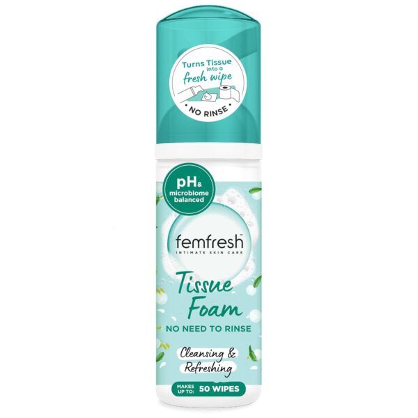 Femfresh Daily Tissue Foam, pH Balancing(*), No-Rinse Intimate Foam for Women, Dermatologically Tested and Vegan, 50 ml