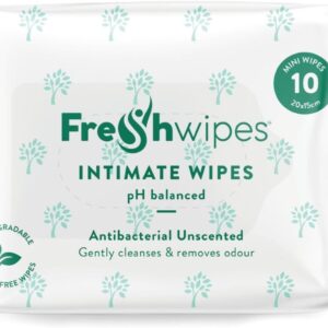 FreshWipes Unscented Intimate Hygiene Wipes 1 Pack (10 Wipes) - Antibacterial & Biodegradable Wet Wipes for Women & Men - Odour Removing & pH Balanced for Sensitive Skin -...