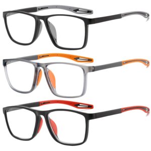 Fsread 3 Pack Reading Glasses Men Sporty Blue Light Blocking Comfortable and Flexible Lightweight Readers