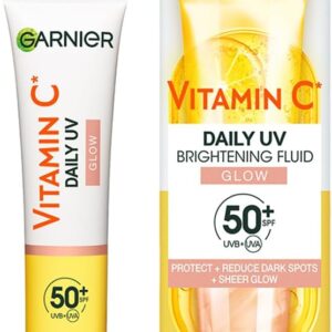 Garnier Vitamin C Daily UV Brightening Fluid Sheer Glow, SPF50+, Prevents + Corrects Sun Damages + Evens Skin tone, Face & Neck, For all skin types, Cruelty-Free, Vegan, 40ml