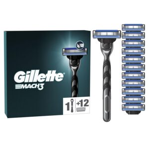 Gillette Mach3 Men's Razor + 12 Razor Blade Refills, 3 Blades for a Smooth Shave, Fits All Mach3 Handles