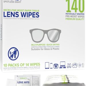 Glasses Cleaner Wipes 140 Individually Wrapped Lens Wipes Multipurpose Suitable for Spectacle Lenses, Cameras, Binoculars, Mirrors, Screens, Optical and Electronic Devices