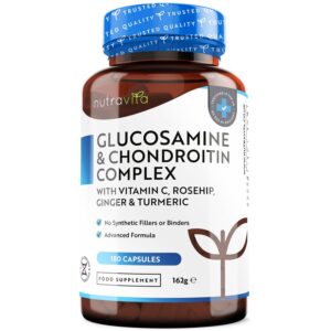 Glucosamine and Chondroitin Complex – 180 High Strength Capsules – Contributes to The Maintenance of Normal Immune System – with Vitamin C, Turmeric, Ginger and Rosehip – Made...