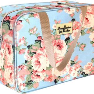 HCFGS Full Size Toiletry Bag Hand-Held Large Cosmetic Bag Travel Makeup Bag Portable Large Wash Bag Waterproof Toiletry Kit Organizer for Women & Girl (Blue Rose)