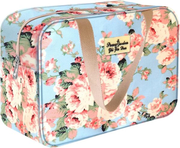 HCFGS Full Size Toiletry Bag Hand-Held Large Cosmetic Bag Travel Makeup Bag Portable Large Wash Bag Waterproof Toiletry Kit Organizer for Women & Girl (Blue Rose)