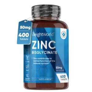 High Strength Zinc Tablets 50mg – 400 Vegan Tablets 6+ Months Supply – High Absorption Zinc Supplements for Skin, Hair and Nail - Immunity Supplements for Men & Women
