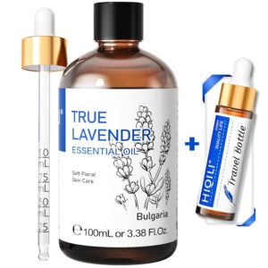 HIQILI 100ml Lavender Essential Oil Pure, 100% Natural Therapeutic Grade for Aromatherapy Diffuser, Skin Care, Hair, Includes Premium Quality Glass Dropper