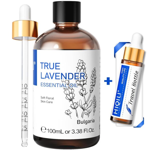 HIQILI 100ml Lavender Essential Oil Pure, 100% Natural Therapeutic Grade for Aromatherapy Diffuser, Skin Care, Hair, Includes Premium Quality Glass Dropper