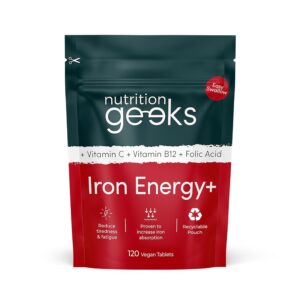 Iron Tablets High Strength - Energy Tablets with Vitamin C, B12 & Folic Acid - 120 Vegan Iron Supplements for Women and Men - 14mg - Enhanced Energy Support & Increased...