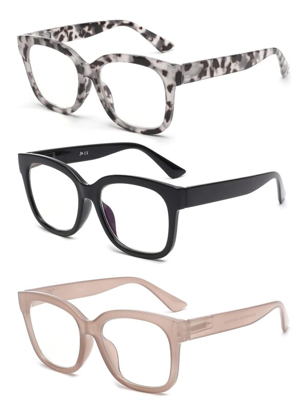 JM 3 Pack Oversized Reading Glasses for Women Large Square Blue Light Blocking Computer Readers Spring Hinge