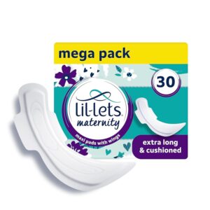 Lil-Lets Maternity Pads, Extra Long Maxi Thick Towels, With Wings, Postpartum/After Birth Essential, 3 Packs of 10 (30 towels), Packing May Vary