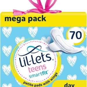 Lil-Lets Teens Day Pads X 70, Petite Towels For Girls & Teenagers, With Wings, For Light to Medium Flow, Unscented, Soft & Breathable, First Period Sanitary Towels, 5 Packs of...
