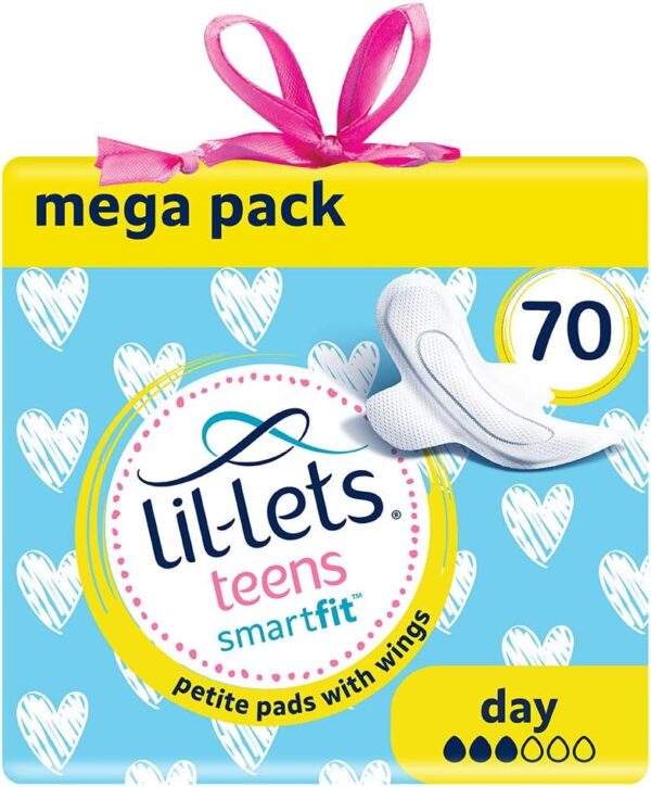 Lil-Lets Teens Day Pads X 70, Petite Towels For Girls & Teenagers, With Wings, For Light to Medium Flow, Unscented, Soft & Breathable, First Period Sanitary Towels, 5 Packs of...