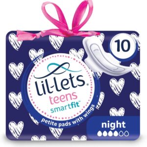 Lil-Lets Teens Night Pads X 10, Petite Towels For Girls & Teenagers, With Wings, For Heavy Flow, Unscented, Soft & Breathable, First Period Sanitary Towels, 1 Pack of 10 Pads