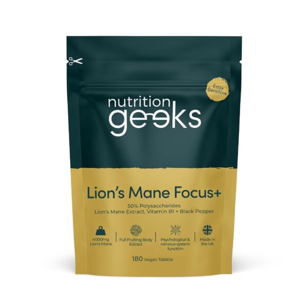Lions Mane Supplement 4000mg with Vitamin B1 & Black Pepper, 180 Vegan Tablets - Lion's Mane Mushroom 15:1 Extract (Not Lions Mane Powder or Capsules), UK Made for Mental...