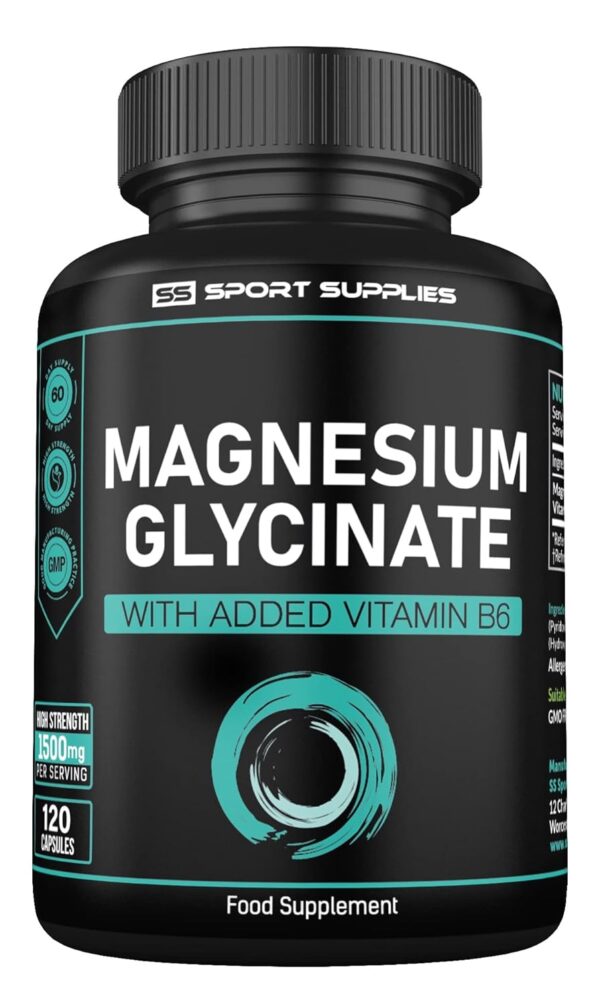 Magnesium Glycinate Supplements 1500mg & Vitamin B6-120 High Strength Capsules - 1500mg of Magnesium Providing 315mg Elemental Magnesium (Bisglycinate) - Pure Active Ingredient