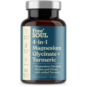 Magnesium Glycinate + Turmeric 4-in-1 Complex | Triple-Strength Magnesium Supplements with 1283mg, Bisglycinate, Citrate, Malate & 2000mg Turmeric | 90 Vegan Tablets | Gluten-Free