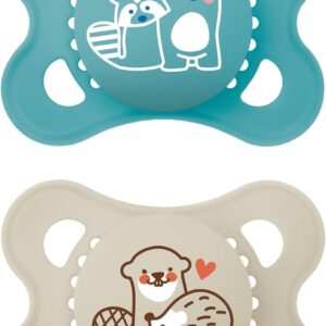 MAM Original Soothers | 0-6 Months | 2 Pack | Comes in Dummy Steriliser Case | Sustainable Materials | Baby Accessories for Newborn | Blue/Cream (Various Designs)