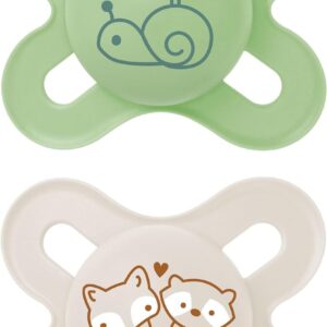 MAM Original Start Soothers | 0-2 Months | 2 Pack | Newborn Dummies | Comes in Dummy Steriliser Case | Sustainable Materials | Baby Accessories for Newborn | Green/White...