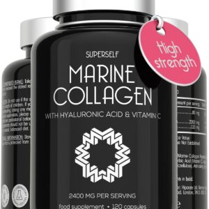 Marine Collagen Capsules 2200mg - with Hyaluronic Acid & Vitamin C - High Strength Complex for Skin Hair Joints Support - Premium Type 1 Peptides - Collagen Supplements for...