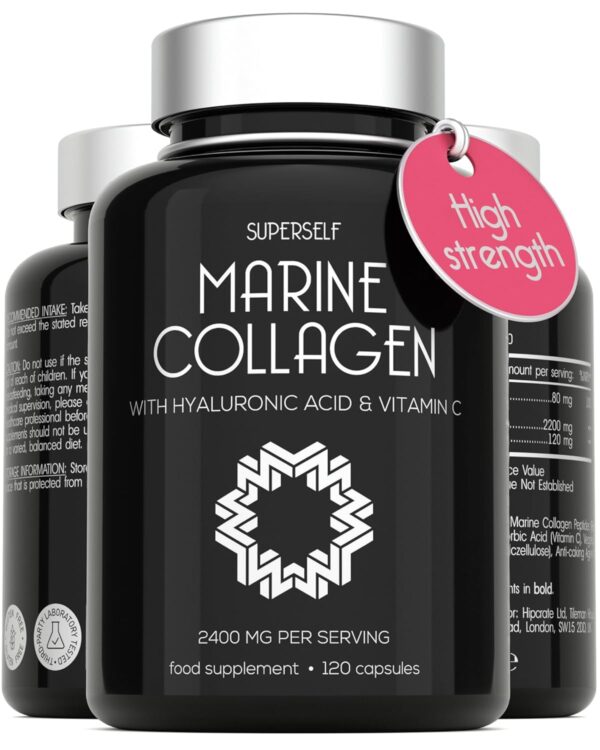 Marine Collagen Capsules 2200mg - with Hyaluronic Acid & Vitamin C - High Strength Complex for Skin Hair Joints Support - Premium Type 1 Peptides - Collagen Supplements for...