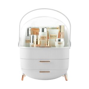 Multi-Function Make Up Case Dustproof Cosmetic Storage Box, Organizer Skin Care Products Jewelry Organizer Finishing Box for Bedroom Bathroom Desktop (White)